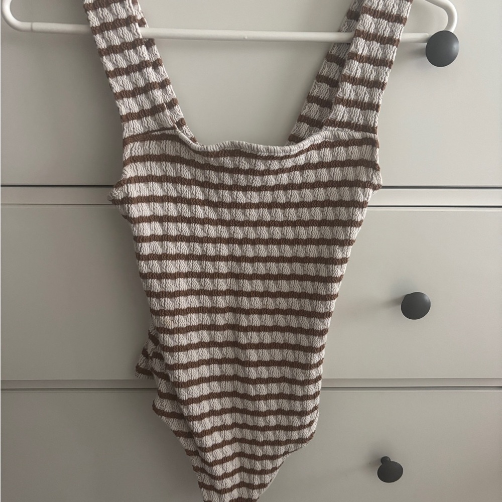 Show Me Your MuMu Brown and White Striped Bodysuit